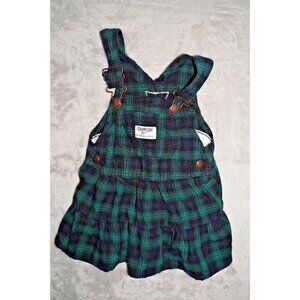 Oshkosh B'Gosh Green Plaid Skirt Overall Dress Girls Size 18M Toddler Kids